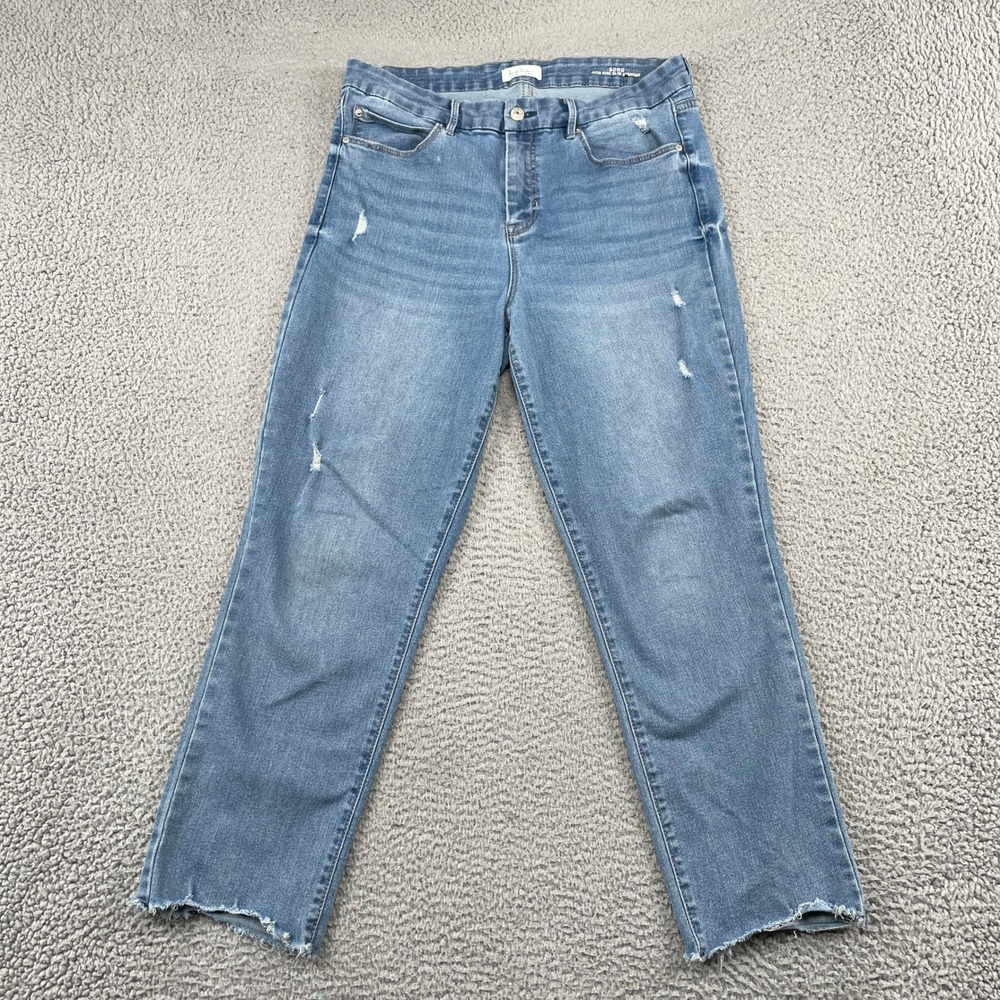 Nicole Miller Jeans Womens 12 Blue Soho High Rise Slim Straight Distressed Hem